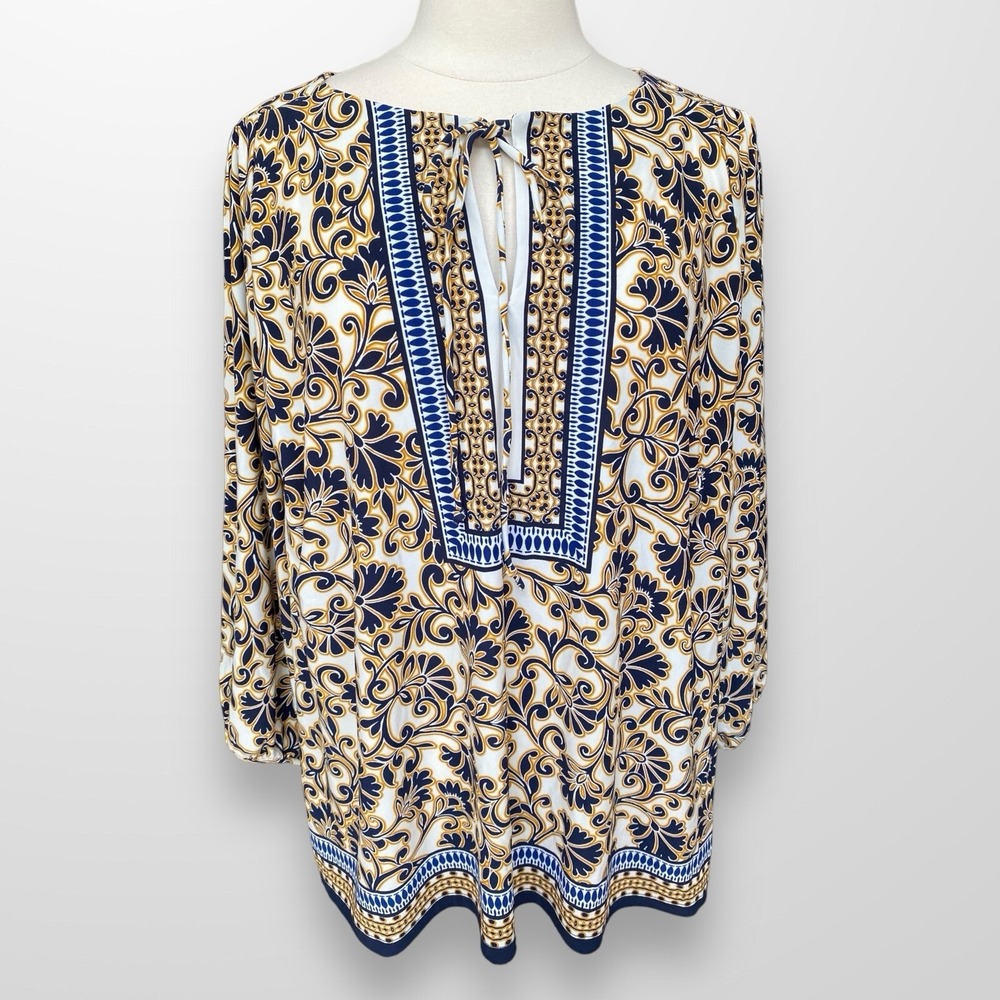Roz & Ali Woman's Size 3X Blouse Top Tunic 3/4 Sleeve Stretch Flowy Travel Shirt